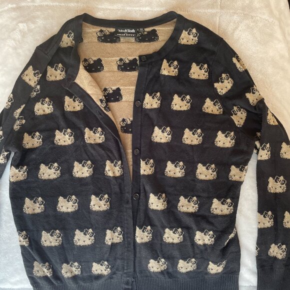 Hello Kitty ModCloth Collab Women's Black & Gold Glitter Cardigan Plus Size 2X - Picture 3 of 8